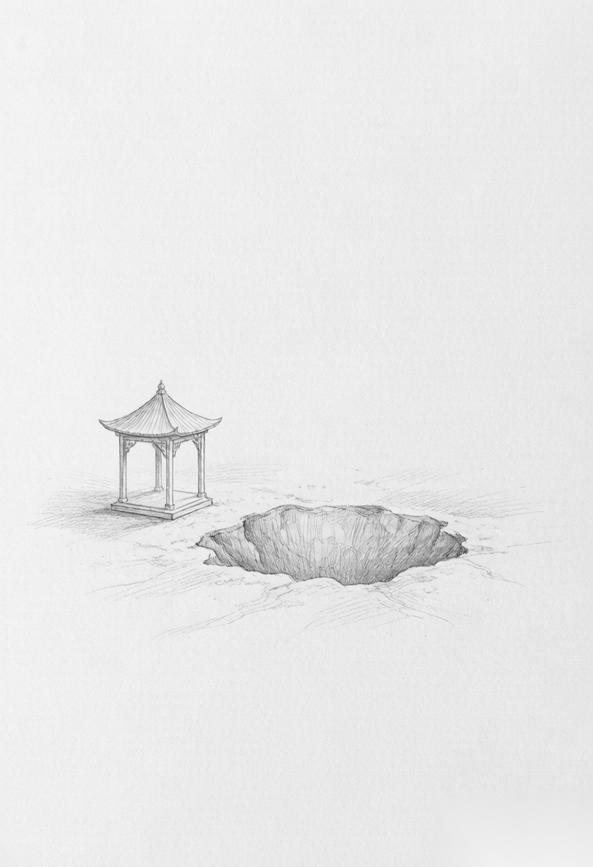 小亭子旁突然出现天坑