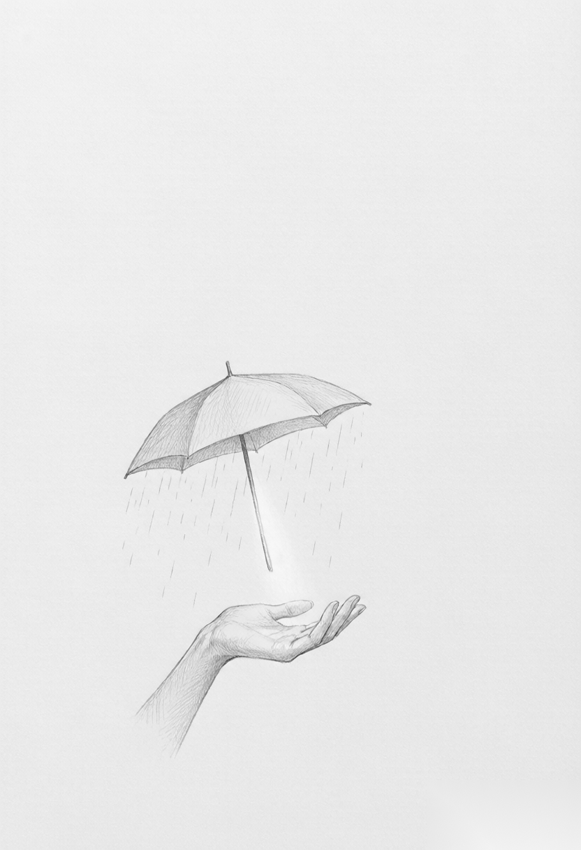 雨伞同时挡住雨与一束光