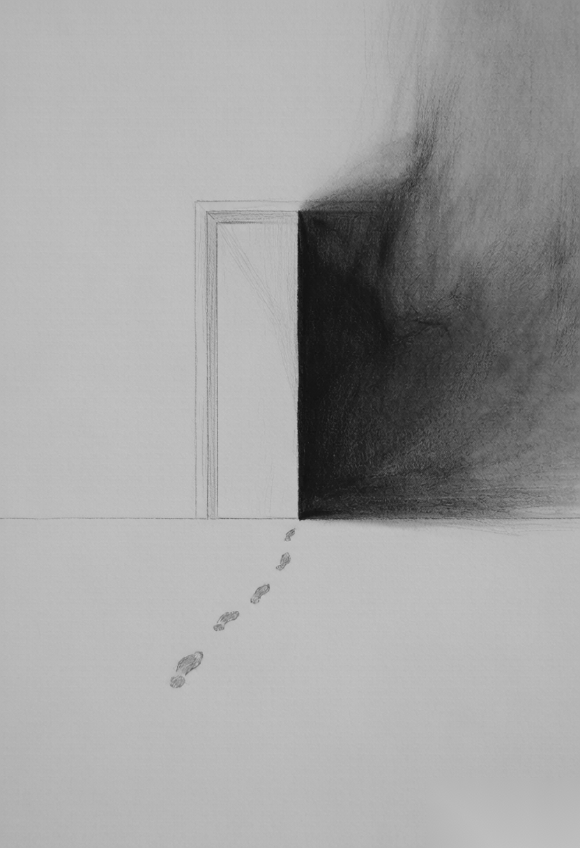 脚印越过阴影坚定走进门内